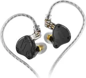 FEDAI KZ ZS10 Pro X in Ear Monitor Earphones, Upgraded 4BA 1DD KZ in Ear Monitor Headphone Multi Driver in Ear IEM Earphone with Alloy Faceplace,Silver-Plated Cable for Audiophile (Black, No Mic)