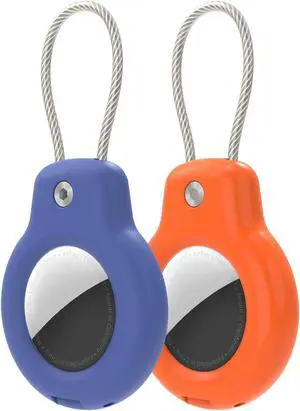 Compatible with Apple AirTag Holder with Key Ring Wire Cable 2 Pack Protective Air Tag Case Keychain Secure Holders for Keys,Backpacks,Luggage & More Blue/Orange