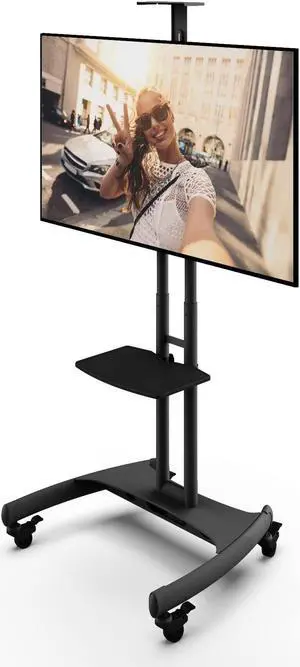 Kanto MTM65PL Height Adjustable Mobile TV Stand with Adjustable Shelf for 37-inch to 65-inch TVs | Supports up to 80 lb (36 kg) Total | Integrated Cable Management | Black
