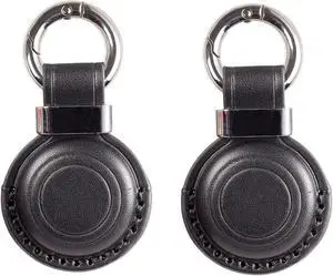 2 Pack KEEPXYZ Genuine Leather Keychain Holder Compatible with Airtag, Secure for Air Tag Keychain Holder Case Cover Key Chain Ring Accessories - Black V2.0