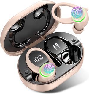 Headphones Bluetooth 5.3 Wireless Earbuds ENC Noise Cancelling Mic, Bass Stereo Over Ear buds with Earhooks, 48H Playback and Dual LED Display, IP7 Waterproof Earphones for Sports/Workouts/Gym/Gaming