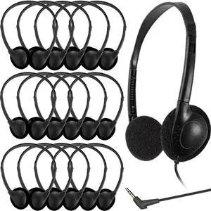 Ladont Bulk Classroom Headphones for Kids School 25 Pack, Wired On-Ear Headphones for Classroom Student,Clear Sound 3.5mm Jack for Online Learning(Black)