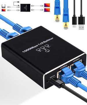 Ethernet Splitter 1 to 3, 1000Mbps High Speed Ethernet Cable Splitter with LAN Cable Cat 6 [3 Devices Simultaneous Networking], Gigabit RJ45 LAN Network Extension for Cat8/7/6/5e/5 Cable
