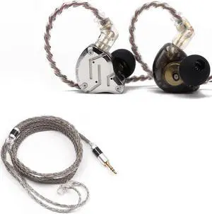 Linsoul KZ ZS10 Pro 4BA+1DD 5 Driver in Ear Monitor(with Mic, Black) + Tripowin Zonie 16 Core Silver Plated IEM Cable(Recessed 2pin, 3.5mm, Grey)