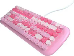 Lomiluskr Cute Colorful Wired Mechanical Keyboard for Girls and Kids, Round Keycaps, Compact 84 Keys, 10 Lighting Effects White Backlit, Pink Switch (Pink)