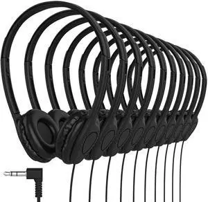 Maeline Kids Headphones for School Classroom K-12, Library, Museum, Travel, On Ear Stereo Headset with Adjustable Band & Faux Leather Cushions - 3.5mm Plug - 20 Pack - Black