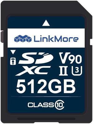 LinkMore XV29 512GB SDXC UHS-II Card UHS-II SD Crd, C10, U3, V90, SD Card for Digital Camera, Drone Support 4K 8K Video, Camera Memory Cards up to 250MB/s Read Speed, 220MB/s Write Speed