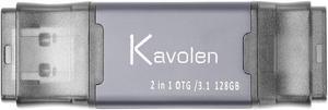 Kavolen 2in1 128GB High Speed Photo Backup Flash Drive for Android Phones with TypeC Port,Tablets, PC, Photo Backup Stick for Samsung/LG/Google Pixel/Hua Wei/Moto/One Plus Phones with USB C Port.