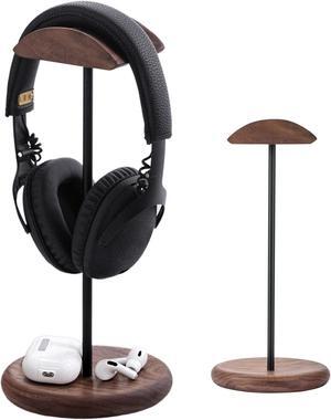 muso wood Walnut Wood & Aluminum Headset Stand, Desktop Headphone Stand, Headset Holder with Anti-slip Pad, Headphone Holder with Storage Base for Most Gaming Music Headsets