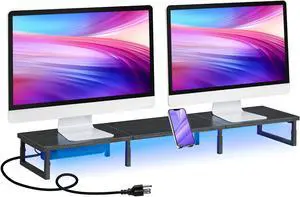 Nunsino 43.3" Monitor Stand Riser with Charging & LED Lights,Adjustable Monitor Stand for Desk with Phone Holder,Desktop Stands Organizer for Laptop Computer/TV/PC/Printers,Patent Pending,Black