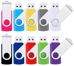 Flash Drive 16GB USB 2.0 10 Pack Swivel Blank Memory Stick Pnstaw Bulk Thumb Drive Pen Drives Jump Drive for Data Storage, File Sharing(10 Pack,Multi-Color) (16GB)