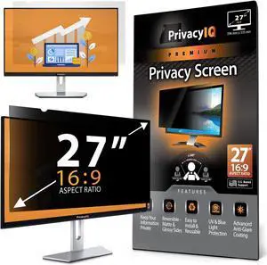 Privacy IQ 27" Inch 16:9 Monitor Privacy Screen-Filter for 60 Degree Privacy, Advanced Anti-Glare, UV Light Reduction & Blue Light Filter (1 Pack)