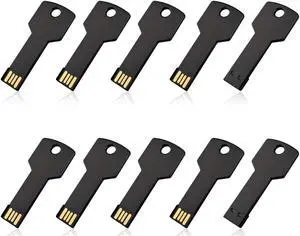 RAOYI 10 Pack 16GB USB Flash Drive USB 2.0 Metal Key Shape Memory Stick Thumb Drive Pen Drive-Black