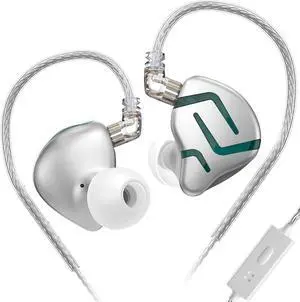erjigo Dynamic and Electrostatic Multi-drivers Earbuds Headphones, KZ ZES HiFi Stereo Sound in-ear IEM Earphones Headsets Detachable Silve Plated Wired, KZ in ear Monitor (with microphone, Silver)