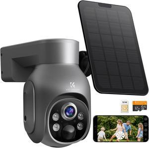 K&F Concept 3G/4G LTE Cellular Security Camera with SD&SIM Card (Verizon/AT&T/T-Mobile), No WiFi Needed, Solar Powered, 2K Live Video, 360deg PTZ, Color Night Vision, 2 Way Talk, Motion&Siren Alert
