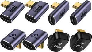 ShineeKee 4 Mixed USB C Adapter USB 4.0/Thunderbolt 4 with 100W 40Gbps 90/180 Degree Right Angle, U Shape Connector Extender for Mobile Phone, Switch, Steam Deck, Tablet, Laptop (2 Set-8pcs)
