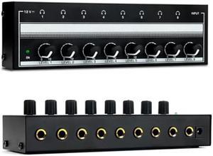 Suckoo 8 channel 6.35mm TRS or 3.5mm HiFi Audio Mixer Headphone Amplifier 1 In 8 Out 4 Out Mixer Controller Cell Phone Computer External 8 port Audio Headphone Stereo Amplifier