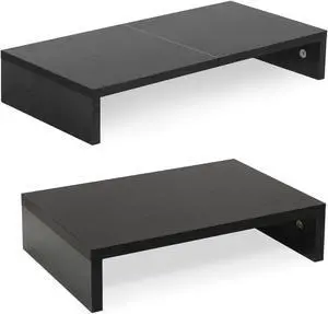 TEAMIX 20 inch + 14.2 inch Black Monitor Stand Riser, Wood Monitor Stand for Desk TV/Screen/PC/Printer/Laptop Riser, Computer Stand with Keyboard Organizer, Desktop Shelf, Monitor Riser .