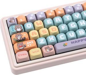 TIMSEKER 135 Keys Raccoon Theme Cute Keycap, PBT Material MOA Profile Keycap Set, Dye Sublimation Multi-Color Round Key Cap for 61/87/96/98/104/108 ANSI Layout Mechanical Keyboards