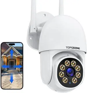 Topodome Wi-Fi Security Camera Outdoor 1080P, RTSP IP Surveillance Home WiFi Camera, 350°/120° Pan Tilt Auto Tacking, Human Detection, Color Night Vision, IP66