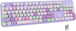 UBOTIE Dual Mode Colorful Wireless Keyboard, Bluetooth and USB Receiver Retro Typewriter Round Keycaps Keyboard Support Multi Devices for PC Laptop Tablet Phones(Purple Colorful)