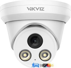VIKVIZ 4K PoE IP Camera Outdoor with Mic,8MP Smart Dual Light Security Turret Camera,Human/Vehicle Detection,2.8mm Lens,98FT Color Night Vision,Full Metal Housing,IP67,Compatible for Third-Party NVR