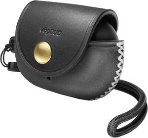 VogDUO Genuine Leather Case for Beats Studio- Buds Holder Full Cover Double Sided Soft Protection Snap Button Compatible with Beats Studio Buds + (Black Wrist Lanyard)