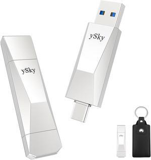 ySky128GB USB C Flash Drive for iPhone 15,500MB/s High Speed USB C+USB A 3.2 Thumb Drive,USB Photo storage stick for iPhone 15/15 Plus/15 Pro/15 Pro Max/USB-C iPad/Android phone,Laptop,Mac to transfer
