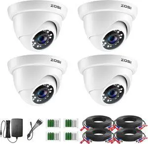 ZOSI 4 Pack 2MP 1080p HD-TVI Home Security Camera Outdoor Indoor 1920TVL, 24PCS LEDs, 80ft Night Vision, 90°View Angle, Weatherproof Surveillance CCTV Dome Camera