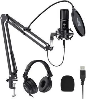 MAONO AU-PM421 USB Microphone with AU-MH601 Studio Monitor Headphones Bundle Plug and Play for Podcast, YouTube, Music...