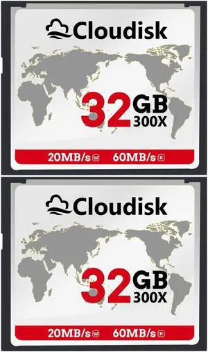 Cloudisk Pack of 2 Compact Flash Card 32GB 300X CF 2.0 Card Performance for DSLR Camera, Vintage Digital Camera and Industry Equipment (32 GB)