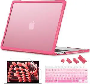 Batianda Ultimate Laptop Case for M4 MacBook Air 15 inch 2025 A3241 2024 M3 A3114 2023 M2 A2941 Model Matte Carbon Fiber Edges Shockproof Anti-Scratch and Anti-Fingerprint, Pink