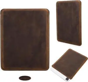 CataPurus Top Grain Leather 12.9" Tablet Sleeve Slim Protector, Vintage Design, Fully Handmade, Compatible with 12.9" iPad Pro 3/4/5/6 Gen, Fits A2233 A2069 A2378 A2379 A2461 A2462, Coffee 12.9 Inch