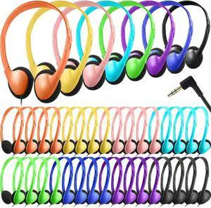 Chumia 40 Pack Class Set Headphones for Kids Students School Earphones On Ear Bulk Classroom Headsets Adjustable with 3.5 mm Headphone Plug for Children Boys Girls Adults, Office Supplies, Colored