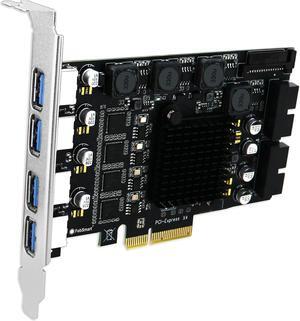FebSmart PCIE X4 to 4X Channels 8-Ports Superspeed 5Gbps USB 3.0 Expansion Card, 4X Dedicated USB 3.0 5Gbps Channels 20Gbps Total Bandwidth, Built in FebSmart Self-Powered Technology (FS-4C-U8-Pro)
