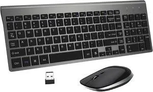 Wireless Keyboard and Mouse - USB Slim 2.4G Ergonomic Wireless Keyboard Mouse Combo Number Pad for Laptop PC Computer Mac (Black Grey)