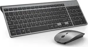 GAMCATZ Wireless Keyboard and Mouse Combo, 2.4G Slim Compact Ergonomic Keyboard and Rechargeable Silent USB Mouse for Computer, Desktop, PC, Laptop,Mac,MacBook,Computer-Grey