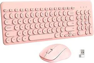 Wireless Keyboard and Mouse Combo,JieruiDeng 2.4Ghz USB Cordless Full-Sized Colorful Keyboard with Numeric Keypad and Noisless Mice Set for Computer Laptop PC Gamer (Pink)
