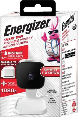 Energizer Smart Wi-Fi Indoor Security Camera, 1080P Full HD with Motion Alerts, Two-Way Communication, App Access, Cloud or SD Storage, Foldable Design for Privacy, 2.4Ghz Wi-Fi
