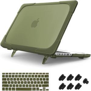 Mektron for MacBook Pro 13 Inch Case (Version 2015/2014/2013), Heavy Duty Snap-on Dual Layer Hard Case Cover with Foldable Stand for Mac Pro Retina 13.3" Model A1502 A1425, Avocado Green