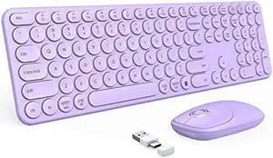 PEIOUS Wireless Keyboard and Mouse Combo, Cute Purple Keyboard & Mouse with USB and Type C Receiver, Full Size Wireless Mouse and Keyboard, Compatible for MacBook, Windows, Laptop, PC - Purple