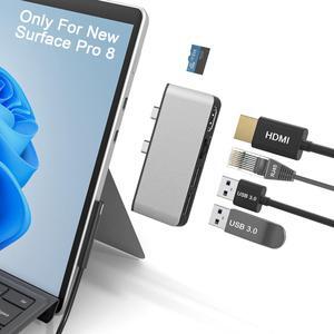 Surface Pro 8 Hub Docking Station with 4K HDMI Adapter+100M Ethernet LAN+ USB 3.0 Port* 2+Micro SD(TF) Card Reader Converter Combo Adaptor for Microsoft Surface Pro 8 Accessories