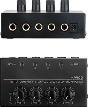 Suckoo 4 Channel 6.35mm TRS or 3.5mm HiFi Audio Mixer Headphone Amplifier Splitter 1 In 4 Out 2 Out Mixer Controller HA400 For Cell Phone Computer External 4 Port Audio Headphone Stereo Amplifier