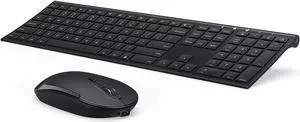 Wireless Keyboard and Mouse, Vssoplor 2.4GHz Rechargeable Compact Quiet Full-Size Keyboard and Mouse Combo with Nano USB Receiver for Windows, Laptop, PC, Notebook-Black