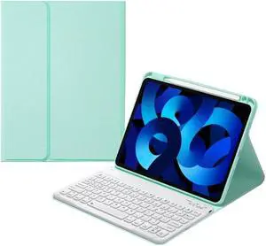 iPad 9th 8th 7th Generation Keyboard Case iPad Air 3/iPad Pro 10.5 Bluetooth Keyboard Case , Top Pencil Holder - Detachable Bluetooth Keyboard Slim Leather Folio Smart Cover ,Mint Green