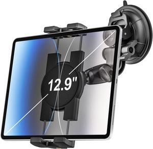 woleyi Car Tablet Holder Windshield - [95mm Strongest Suction Cup] Window Dashboard Car Tablet Mount for Trucks/Vehicles with 1/4'' Screw Tip, for 4-12.9" iPad Pro Air Mini, Galaxy Tab, iPhone, Camera
