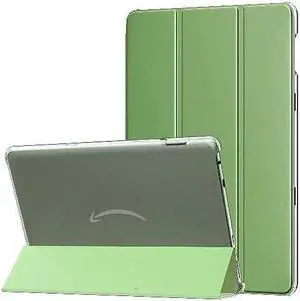 SaharaCase Tri-Fold Folio Case for Amazon Fire HD 10 (2021) [Shockproof Bumper] Rugged Leather Antislip Grip Slim Fit Kickstand (Olive Green)