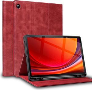 NANRUIL for Samsung Galaxy Tab A8 10.5 inch Case with S Pen Holder 2022 Model(SM-X200/X205/X207) Genuine Leather Cover Protective Shell,Auto Wake/Sleep.Red