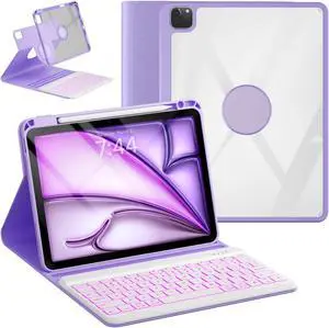 OYEEICE for iPad Pro 11 inch Case with Keyboard - Detachable Backlit Keyboard, Upgraded Magnetic Cover with Pencil Holder for iPad Air 5th 4th Gen, iPad 10.9 inch & iPad Air 11 inch (M22024) - Purple