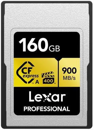 Lexar 160GB Professional CFexpress Type A Gold Series Memory Card, Up to 900MB/s Read, Cinema-Quality 8K Video, Rated VPG 400 (LCAGOLD160G-RNENG)